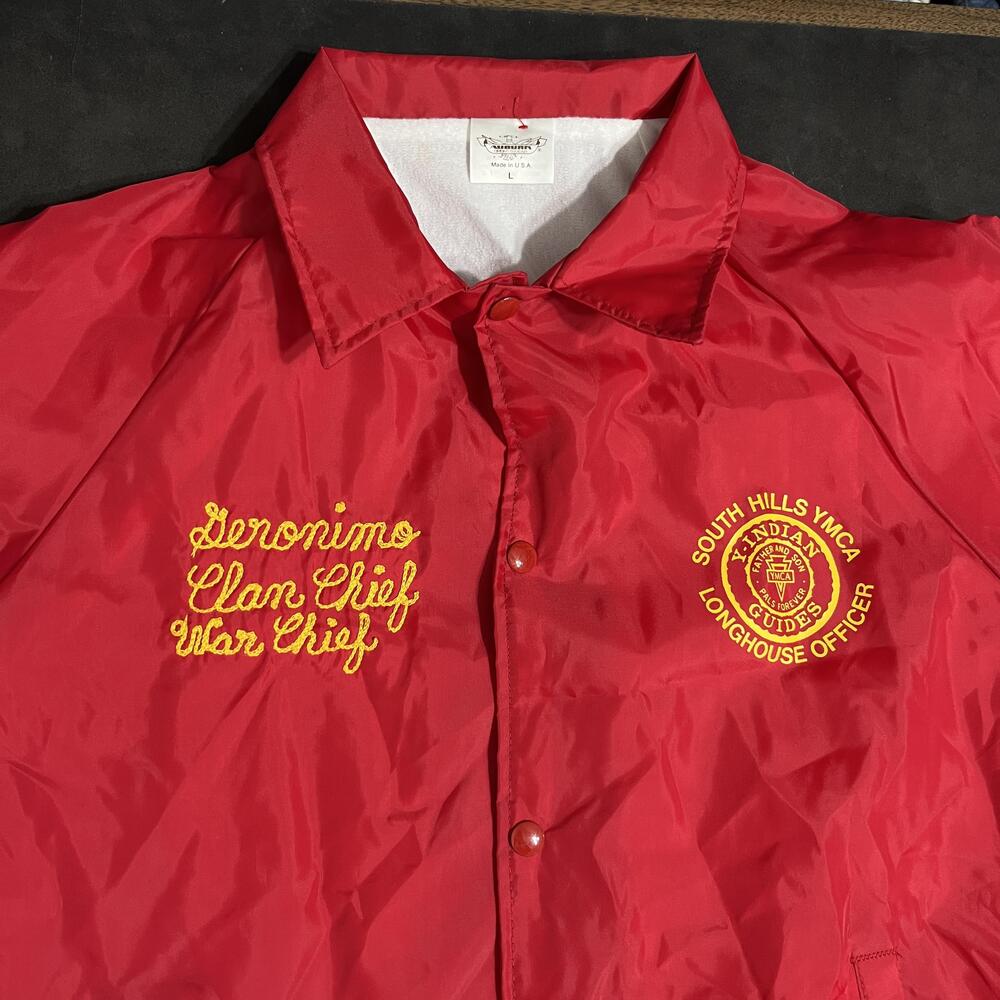Vintage Chainstitch Auburn Sportswear Coach Jacket Large Red YMCA Indian Guides